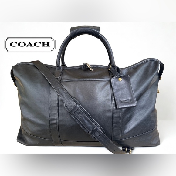 Coach Handbags - 🔥Vintage COACH Black Leather Transatlantic Travel Duffel Bag #0503 - Made in USA